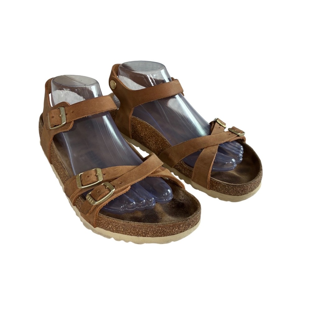 Birkenstock Salina Tobacco Brown Oiled Leather Ankle Strap Sandals 39 L8 M6